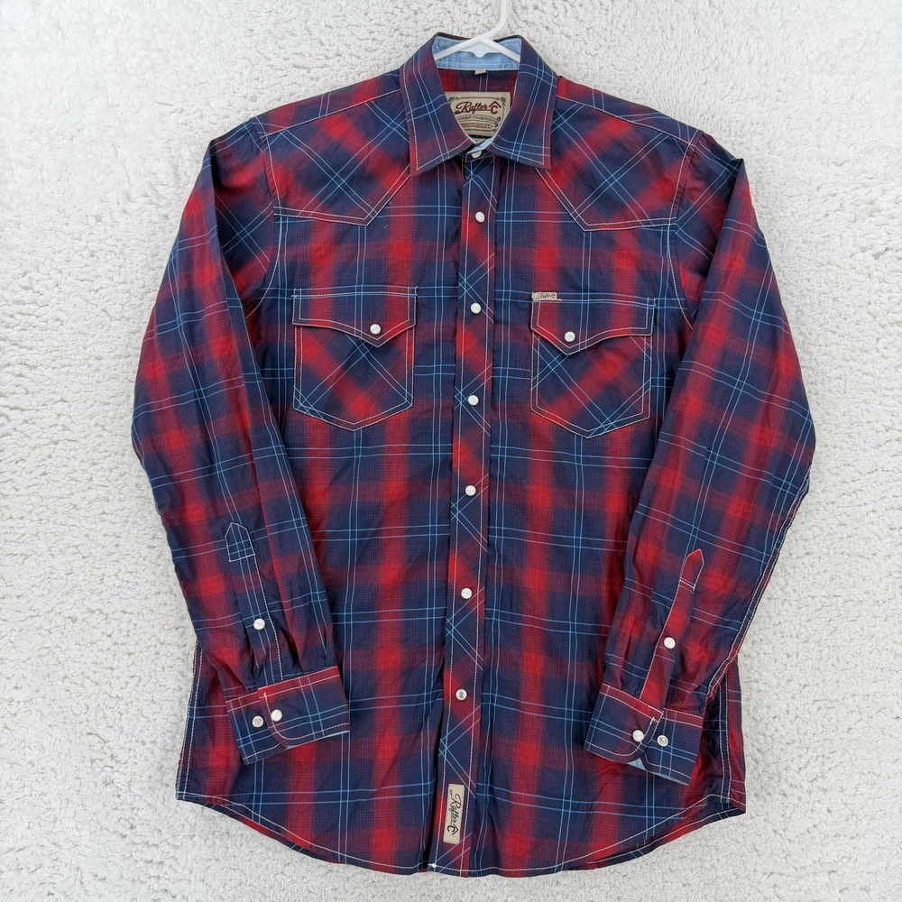 Rafter C Mens Medium Red Plaid Long Sleeve Snap Front Western Flex45 AC-201070SS